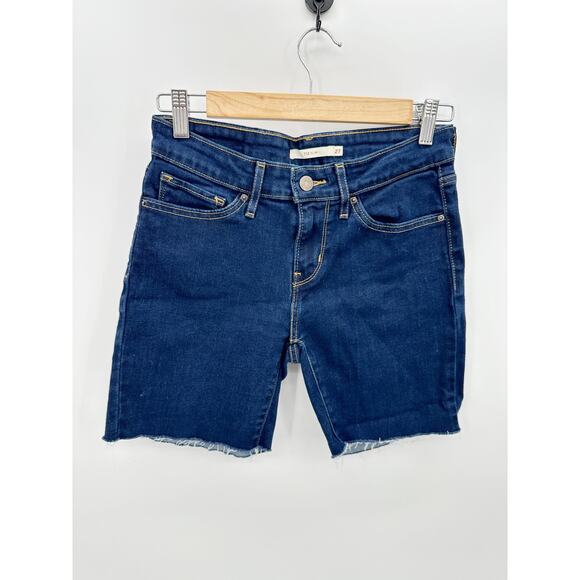 Levi's Shorts Women 27 Blue Medium Wash 721 Cotton Blend Denim Cut-Off Slim - Picture 1 of 7